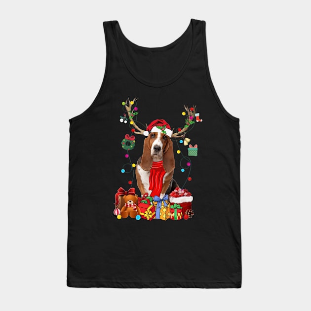 Basset Hound Reindeer Santa Christmas Color Lights Tank Top by sueannharley12